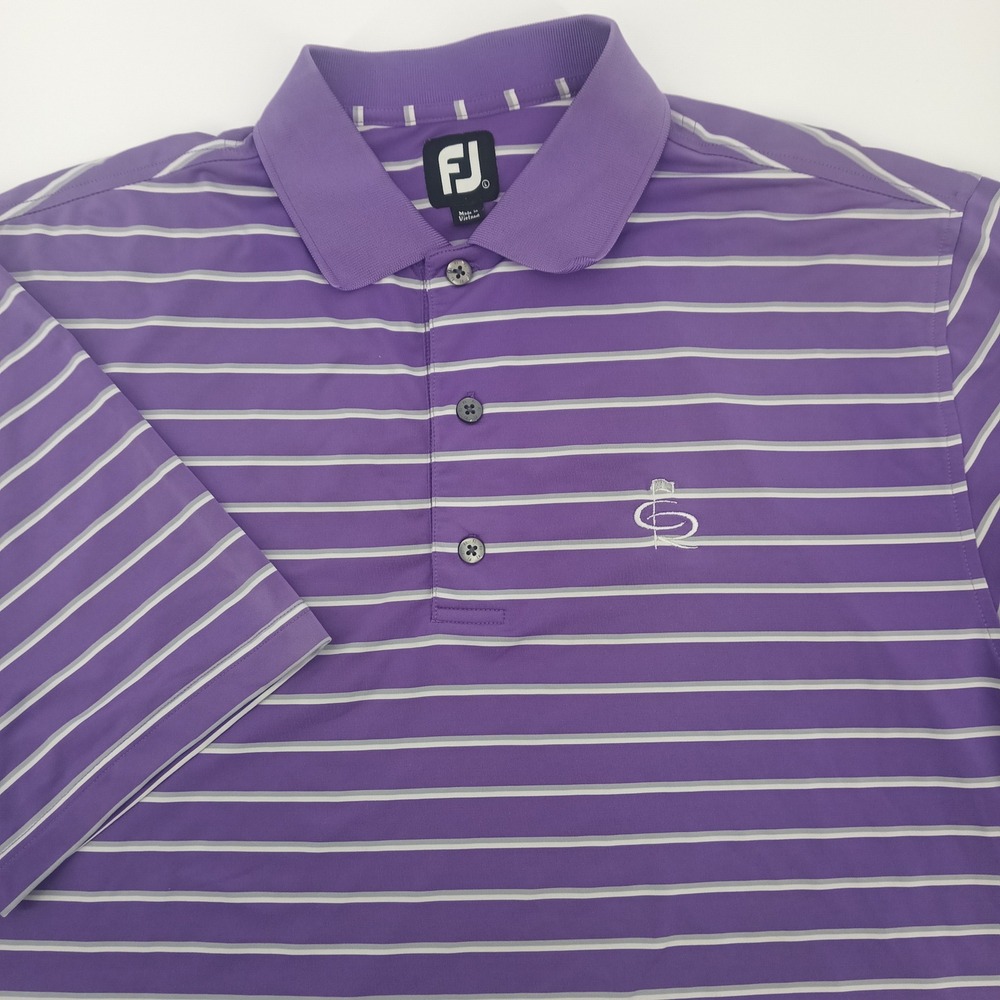 FootJoy ProDry Mens Large Purple Striped Golf Polo Shirt Short Sleeve FJ Logo